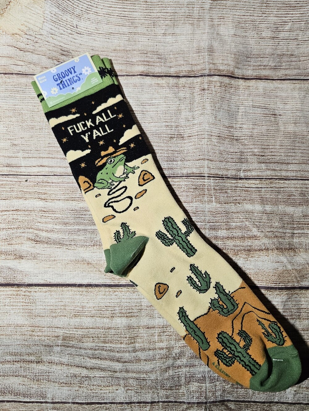 Groovy things F*ck All Ya'll frog and cactus graphic crew socks